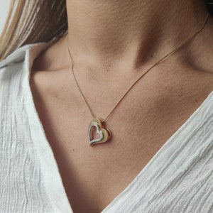 Lovely Hollow Gold Double Heart Necklace with Diamonds image 1