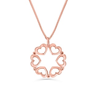 14K Rose Gold Star of David Necklace with a Hearts Frame
