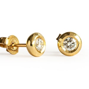 14K Yellow Gold Bezel Stud Diamond Solitaire Earrings, 0.20ctw Bezel Setting Real Diamond Studs, Gift for Daughter, Halo Diamond Studs
