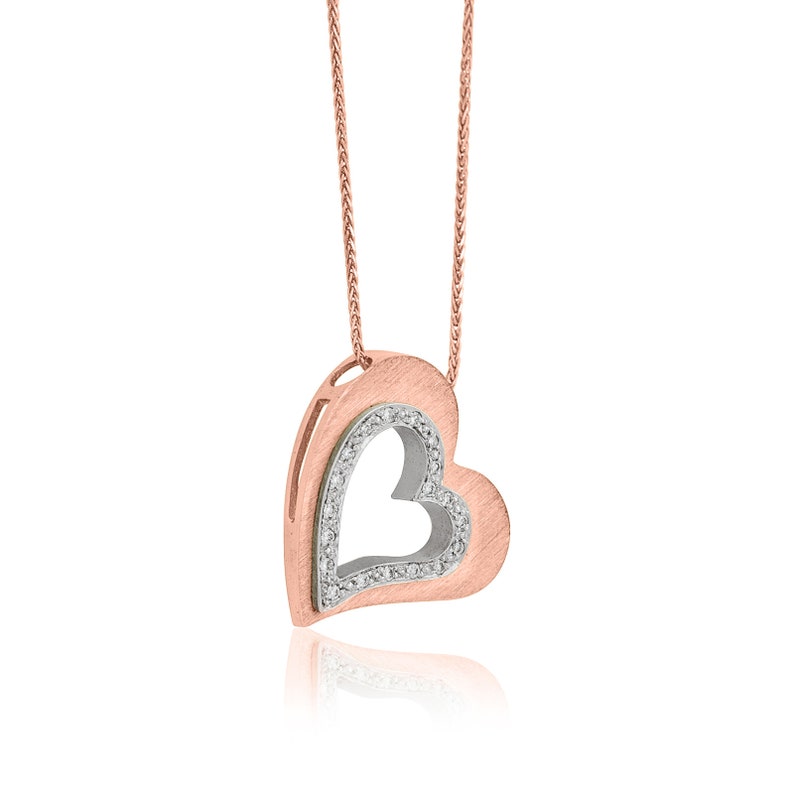 Lovely Hollow Gold Double Heart Necklace with Diamonds image 3