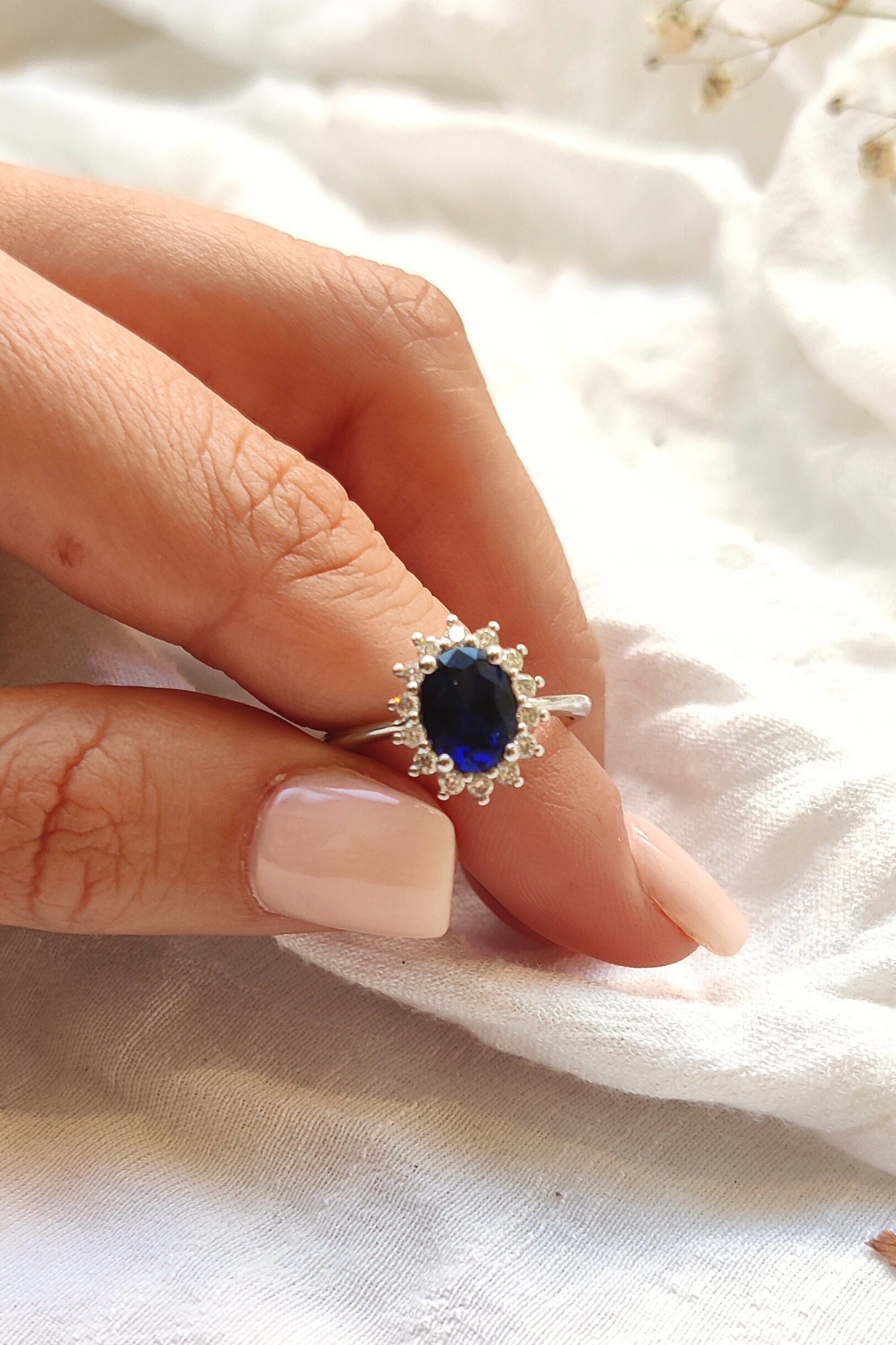 Princess Diana Ring, Alternative Wedding Ring Set, Sapphire Ring Set,  Sapphire Jewelry, White Gold Sapphire Ring, Sapphire Diamond Ring - Etsy