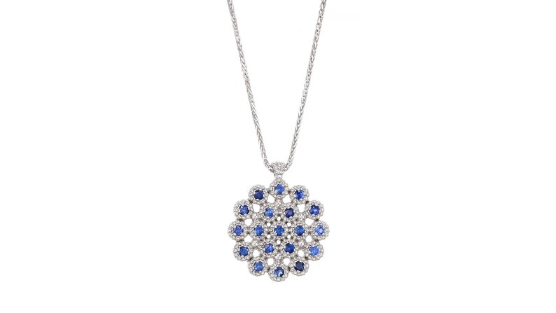 Stunning Flower-Shaped Sparkling Round Sapphire Necklace image 3