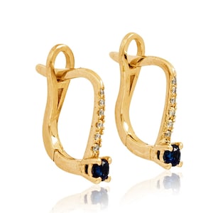 Sapphire Stone Hoop Earrings & Diamonds