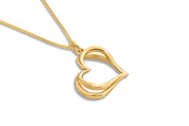Butterfly Inspired Hollow Double Heart 14K Gold Necklace image 3