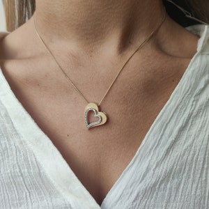 Lovely Hollow Gold Double Heart Necklace with Diamonds image 2