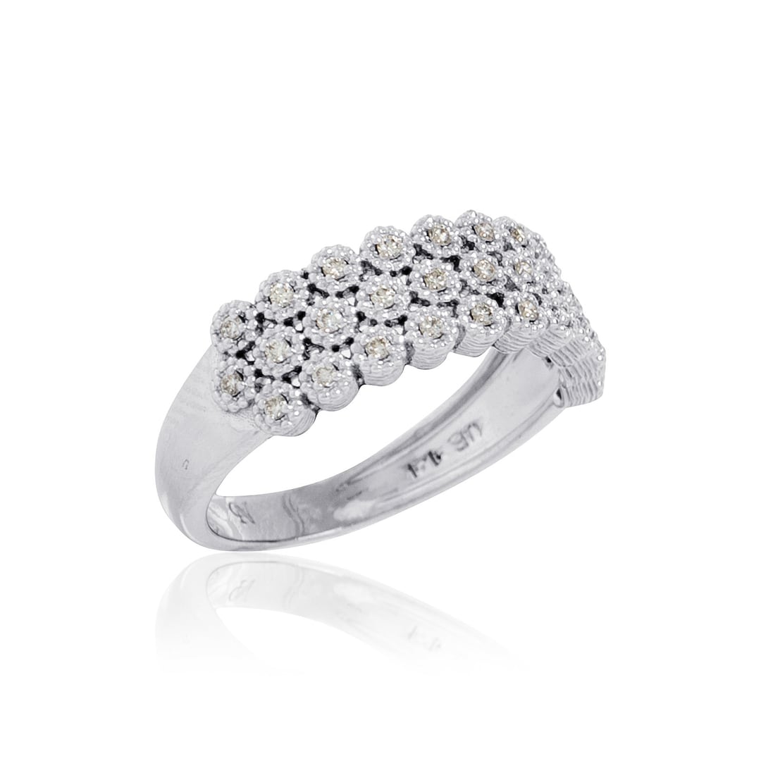 3 Rows Diamond Wide Ring Made of 14K White Gold and White VS1 Real ...