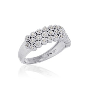 3 Rows Diamond Wide Ring Made of 14K White Gold and White VS1 Real Diamonds