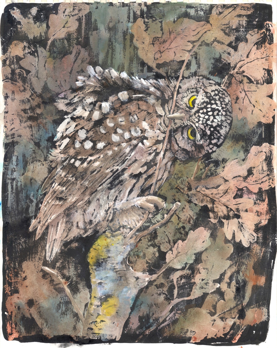 Washed Owl Tawny Owl Ink Wash and Watercolor Bird Giclée Painting Print - Etsy