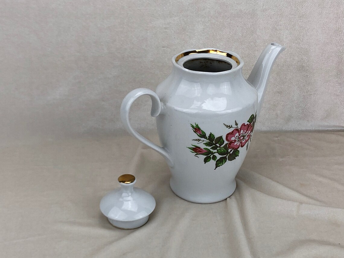Retro Teapot From Porcelain in USSR With Painted Flowers Etsy