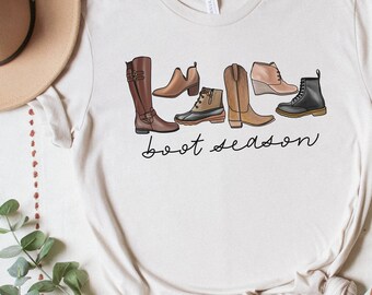 Fall Shirt Boot Season Fall Graphic Tee Gift for Fall Lover Autumn Shirt Hello Fall T-Shirt Thanksgiving Cute Country Shirts for Cowgirl