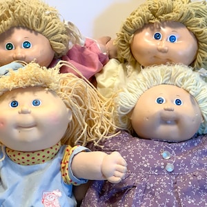 Cabbage Kid Dolls Lot of 4, Blonde Hair with Blue or Green Eyes, Vintage Cabbage Patch Kid Dolls 1984 to 1990