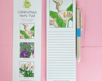 Floral Magnetic Notepad: Calla Lily, Grapes, Roses with Pen Holder