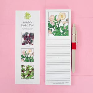 Winter Floral Magnetic List Pad: Kitchen Notepad with Pen Holder