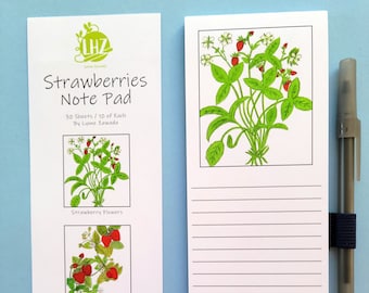 Strawberries Notepad, List Pad, Magnetic Note Pad, Grocery List, Shopping List Pad, Hand Illustrated Notepad, Kitchen Notepad,