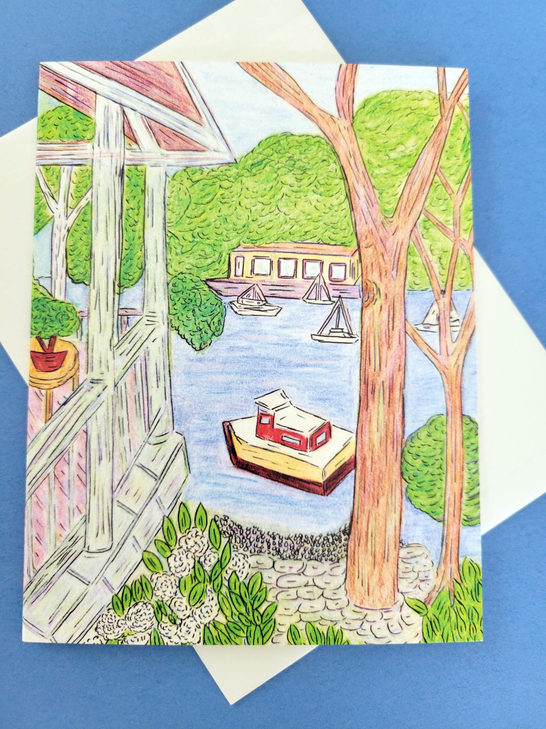 Lakeside Note Card: A Blank Summer Greeting Card With Bookmark - Etsy