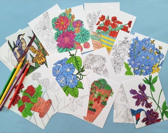Floral Coloring Postcard Set: Botanical Art for All Ages