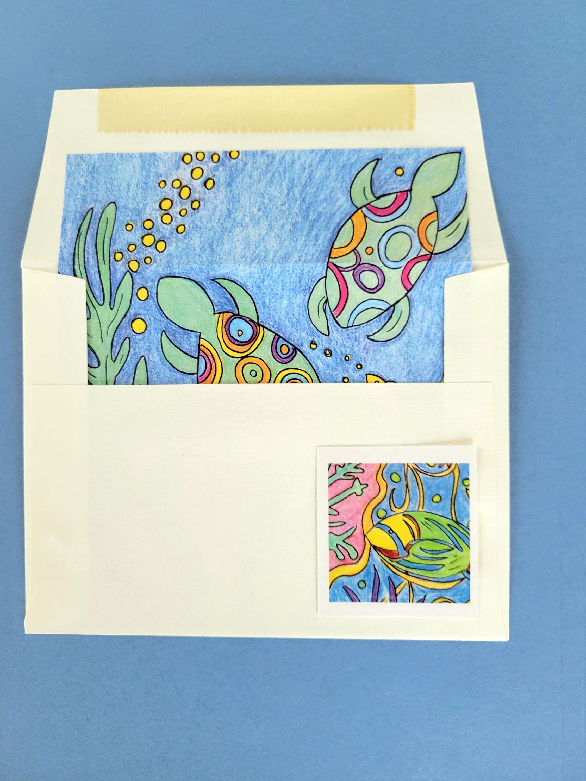 Sea Turtles Card: an Aquatic Note and Greeting Card With Bookmark - Etsy