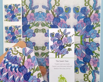Sweet Pea Vines Tissue Paper Kit: Floral Gift Wrap with Tags