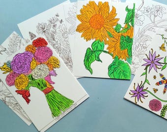 Wildflower Coloring Postcards: Meadow Designs Set