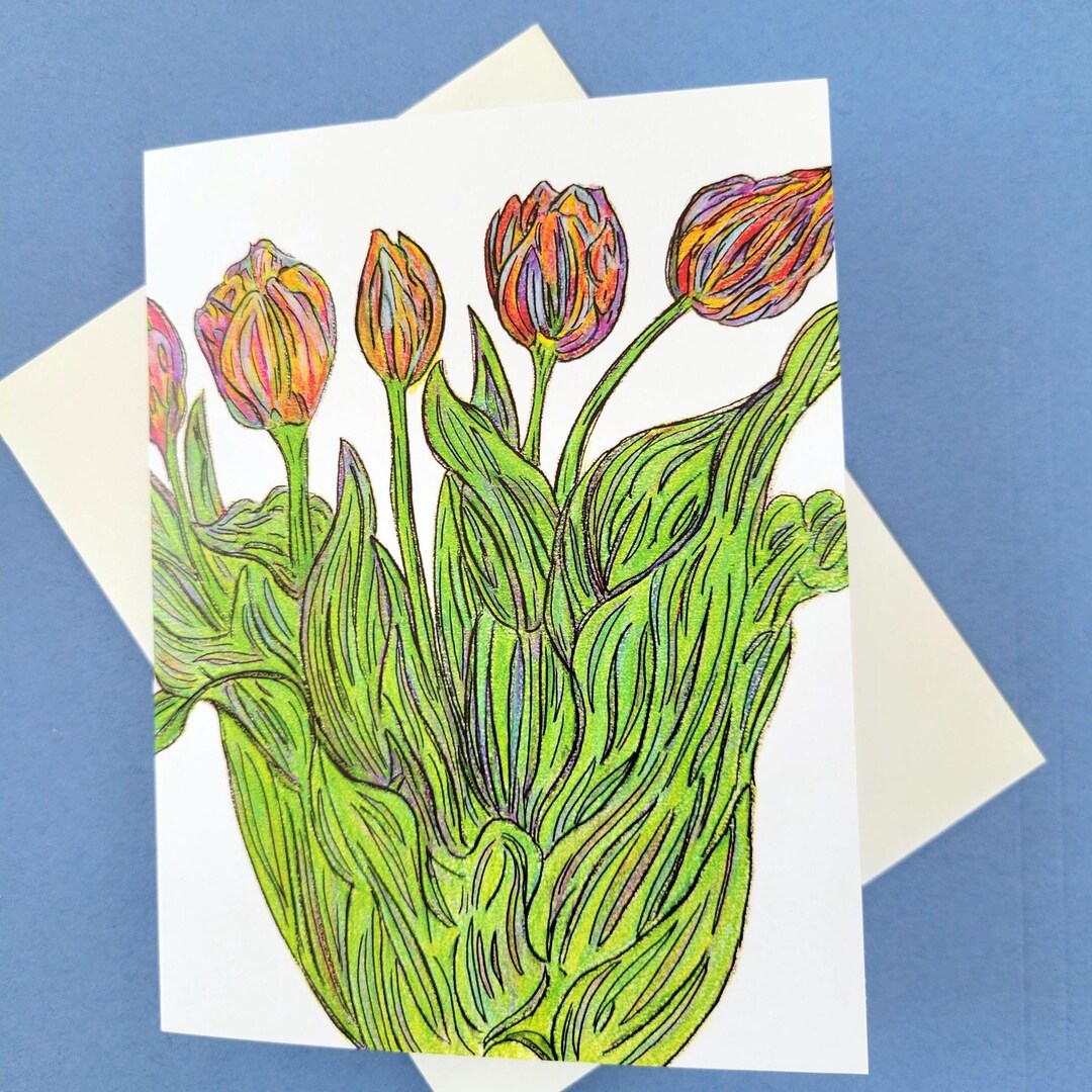 Tulips Note Rainbow Tulip Bouquet Note Card: A Blank Spring Floral Greeting Card - Etsy