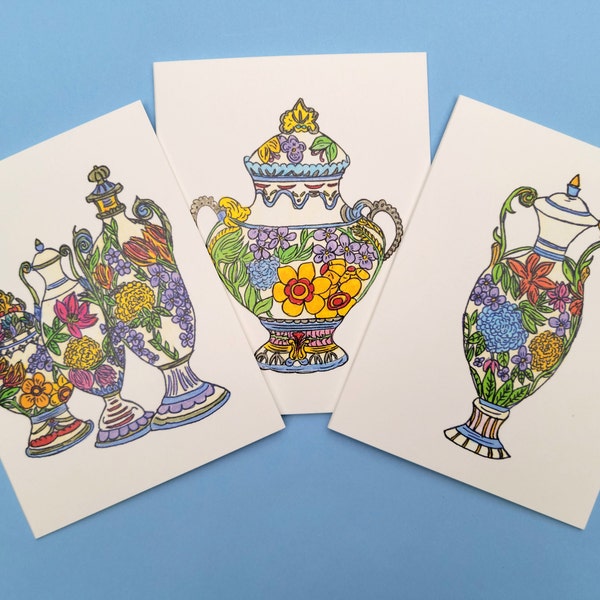 Entertaining with Fine China, Six Blank Note Cards with Linen Lined Envelopes, Party Note Cards, Housewarming Note Card