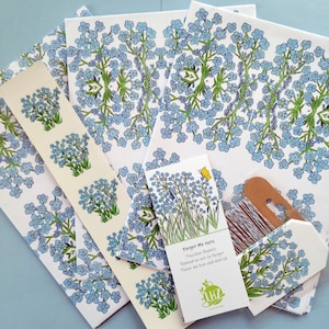 Floral Gift Wrap, Forget Me Not Gift Wrap Kit, All Occasion Gift Wrap, 3 Sheets, Gift Tags and Stickers, Spring Gift Wrap