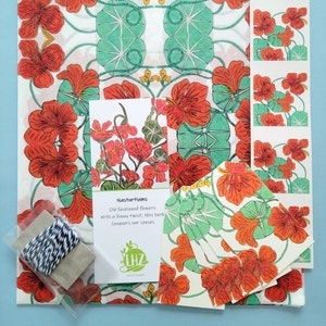 Nasturtiums Tissue Paper Kit, 5 Sheets Floral Tissue Paper, Matching Gift Tags and Stickers