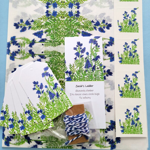Jacob's Ladder Floral Tissue Paper Kit,  Gift Wrap Kit with tissue paper, stickers, gift tags, All Occasion Gift Wrap