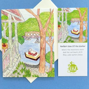 Harbor Side Note Card, A Blank and Folded Card with a Haiku Greeting, Summer Card, Lake Card, Vacation Card