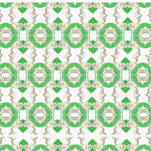 The design of the paper has three white calla lilies arranged in a repeating symmetrical pattern, with the leaves forming a diamond shape around each flower. The tissue is a thicker paper and the kit contains five large sheets, with each sheet measuring 19 by 23 inches.
