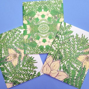 Fern and Wildflowers Note Cards, Six Blank Folded Cards with Envelopes and Matching Liners,  All Occasion Fern Cards