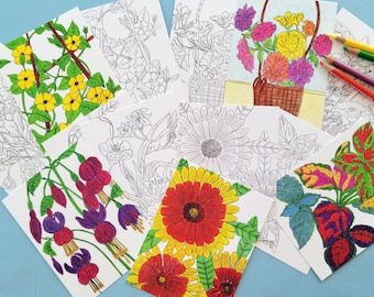 Floral Coloring Postcards: Fun for All Ages, Set 1
