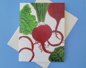 Radish Note Cards, Six Blank Folded Note Cards, Vegetable Note Cards, All Occasion Note Card Set