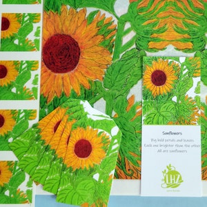 Sunflowers Tissue Paper Kit, 5 Sheets Floral Tissue, 5 Gift Tags, 5 Stickers, Floral Wrap, All Occasion