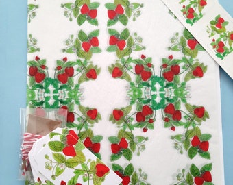 Strawberry Tissue Paper Kit, Gift Tags, Stickers, Wrapping Paper