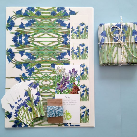 Bluebells Tissue Paper Kit, Floral, Spring, Birthday, All Occasion Gift Wrap Set