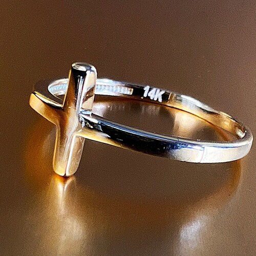 14K Gold Cross Ring 14K Solid Gold Cross Ring Gold Cross Etsy