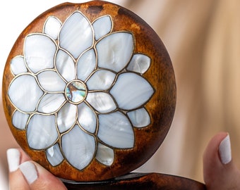 Mother of Pearl Inlay Handmade Vintage Makeup Hand Mirror, Portable Personalized Compact Mirror | via International Express