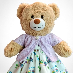 Knitting pattern for a Build a Bear cardigan, no sew, single button, double knit wool. For 16 - 18 inch teddies