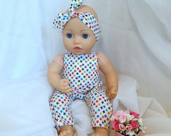 Dungarees for dolls, with bandana, tie