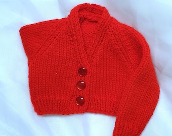 Bright red, dolls cardigan, fits 18 inch dolls