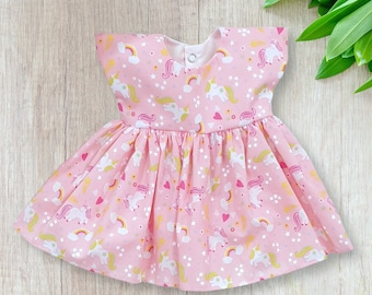 Pink unicorn dress, fits 18 inch baby dolls, Build a Bear, Reborn babies and many more.