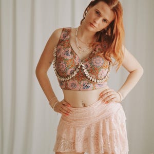 Sage Blossom Cowrie Blouse | hand embroidered hand stitched top