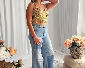 Golden Glow Mirrorwork Embroidered Blouse