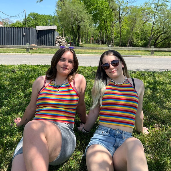 90s Summer Striped Halter Top