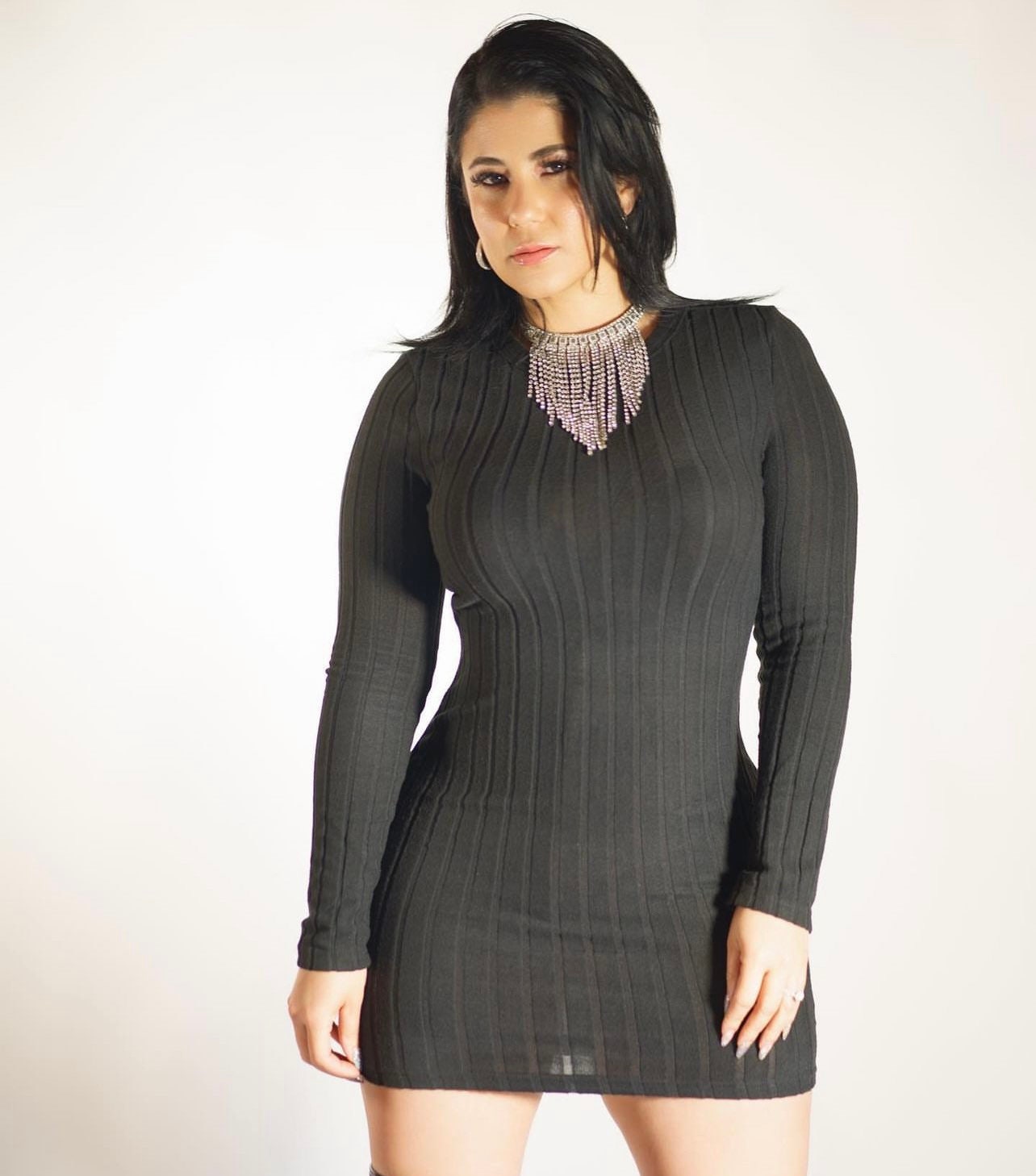 knee length dresses for ladies SPANX® Black Ponte Long Sleeve Mini Dress main image 0