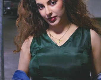 Emerald Moonlight Satin Blouse