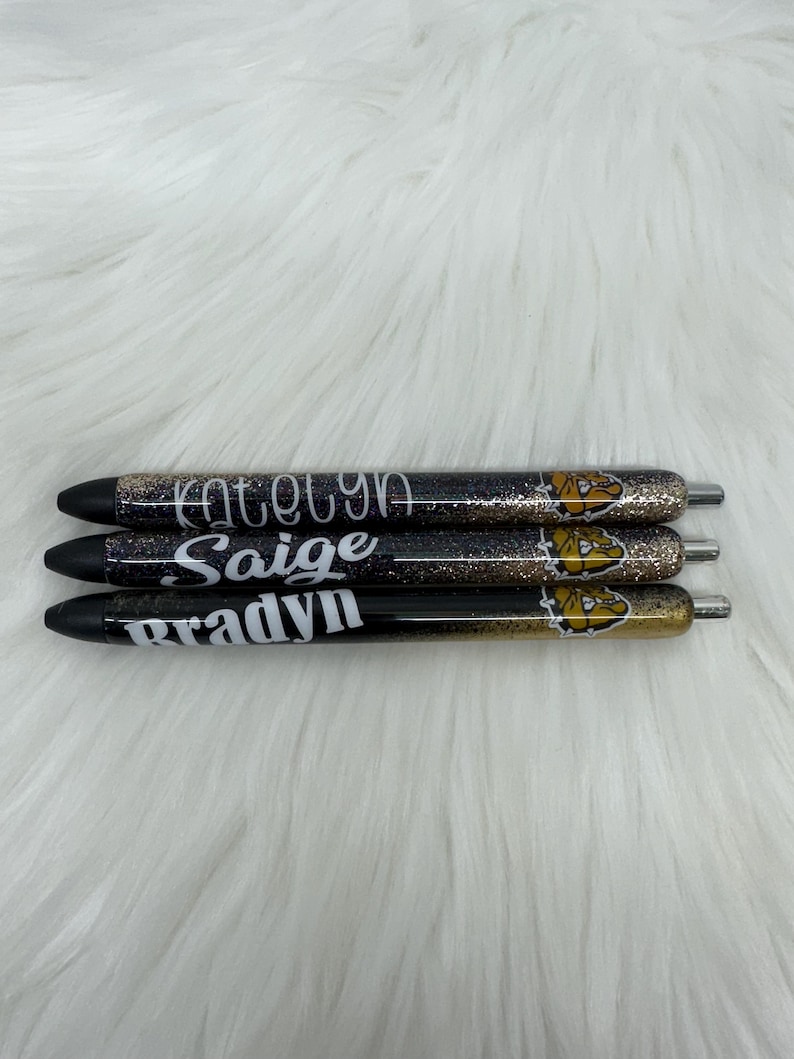 Personalized School Logo Epoxy Glitter Black Ink Pen: Refillable - Etsy