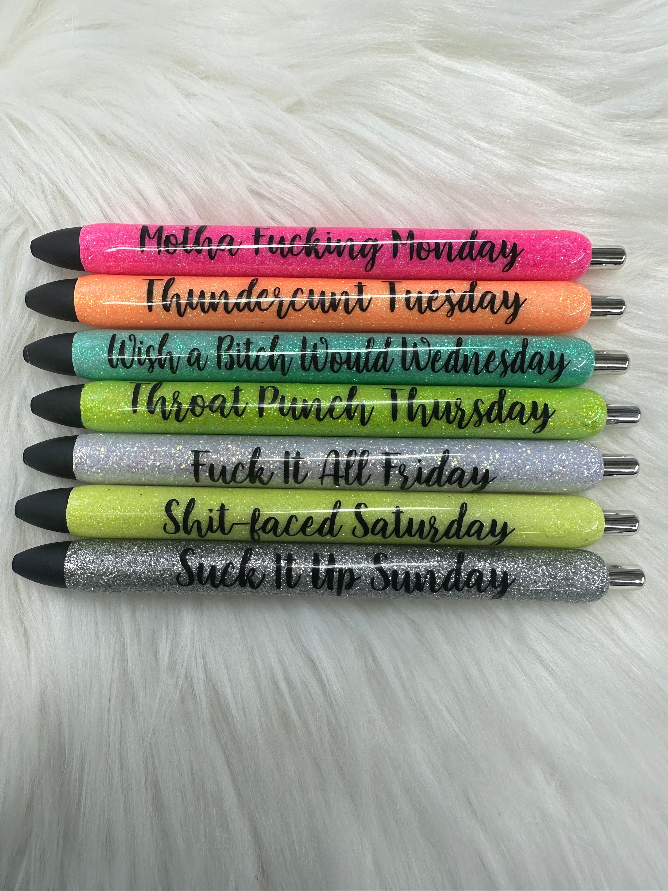 Set of 5 Days of the Week Glitter Epoxy Gel Pens, Sassy Epoxy Glitter Gel  Pens, Funny Gel Pen, Adult Humor Gel Pen, Inkjoy Brand, Custom 