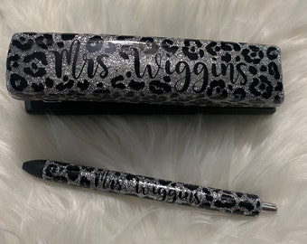 Personalized Leopard Glitter Stapler with or without Matching Pen Great for teachers